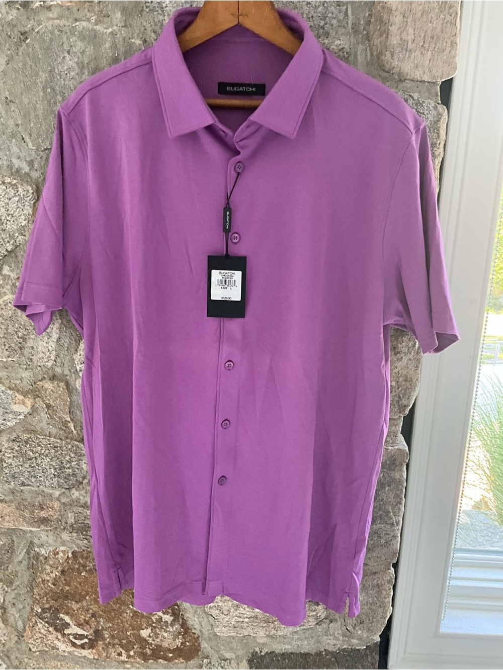 Bugatchi Men’s Short-Sleeve Button-Down Shirt - Lavender Purple - Picture 1 of 3